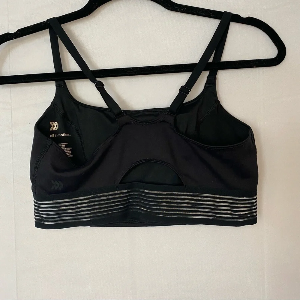 All in Motion Black Racerback Sports Bra Padded Striped Mesh Cutout S